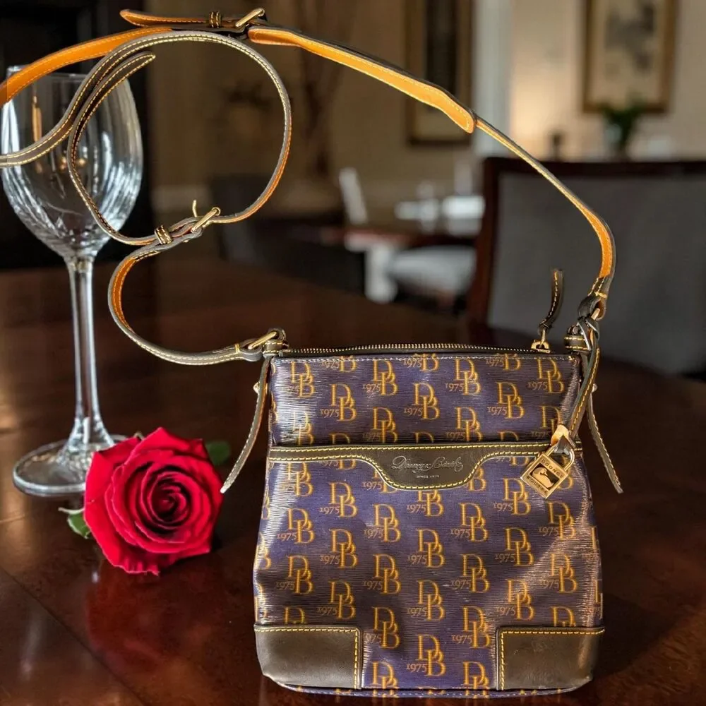 Dooney & Bourke Blue Signature 1975 Crossbody Bag Purse Small Logo Monogram